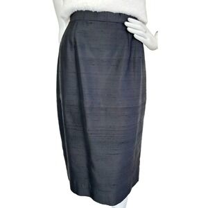 Carlisle Silk Noil Shantung Pencil Skirt High Waist Back Slit Lined Black 10 EUC
